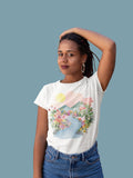 Nature Tee Mountain River with Flowers Sunset TShirt for Hiking Cute Outdoors Shirt Easter Gift Hiking Gift Floral Mountain Tee Graphic Tee – Warm & Stylish · Must-Have Style