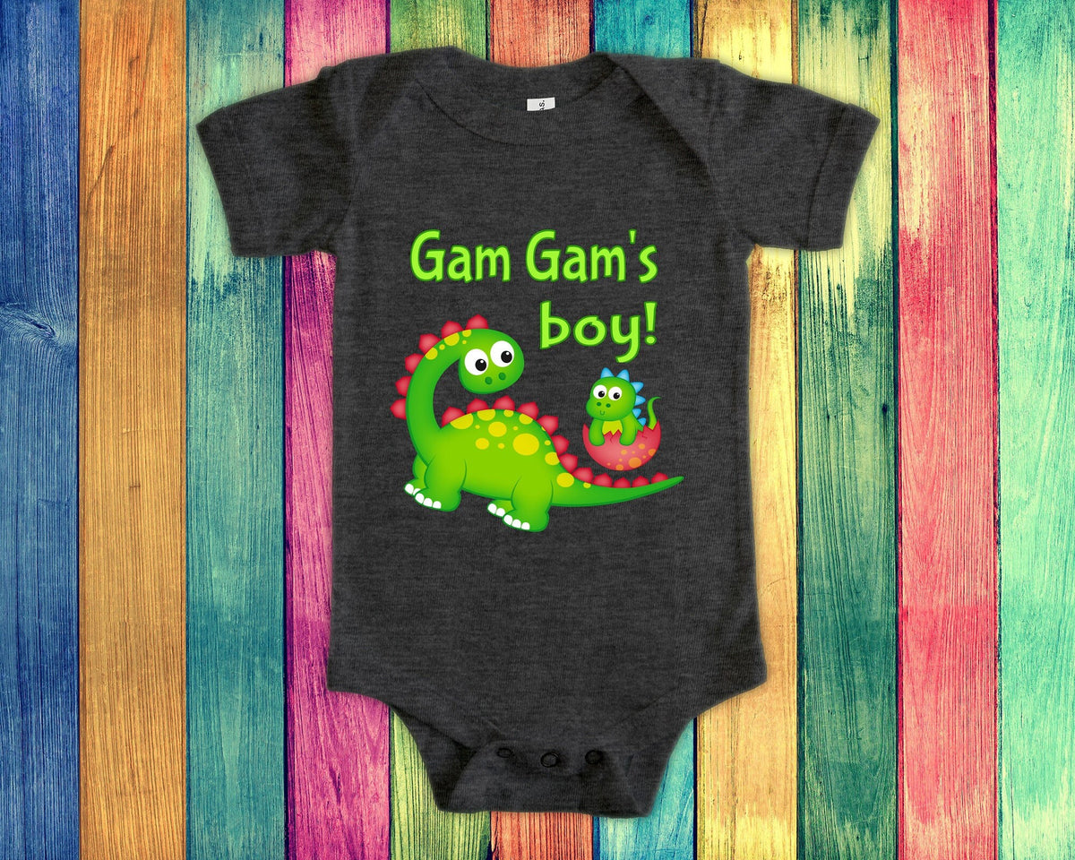 Gam Gam39s Boy Cute Grandma Name Dinosaur Baby Bodysuit Tshirt or Toddler Shirt for a Special Grandmother Gift or Pregnancy Announcement Graphic Tee – Cozy Vibes · Great Gift For Fans