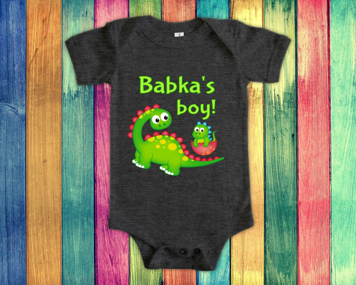 Babka39s Boy Cute Grandma Name Dinosaur Baby Bodysuit Tshirt or Toddler Shirt for a Polish Grandmother Gift or Pregnancy Reveal Announcement Graphic Tee – Cozy Vibes · High-Quality Print