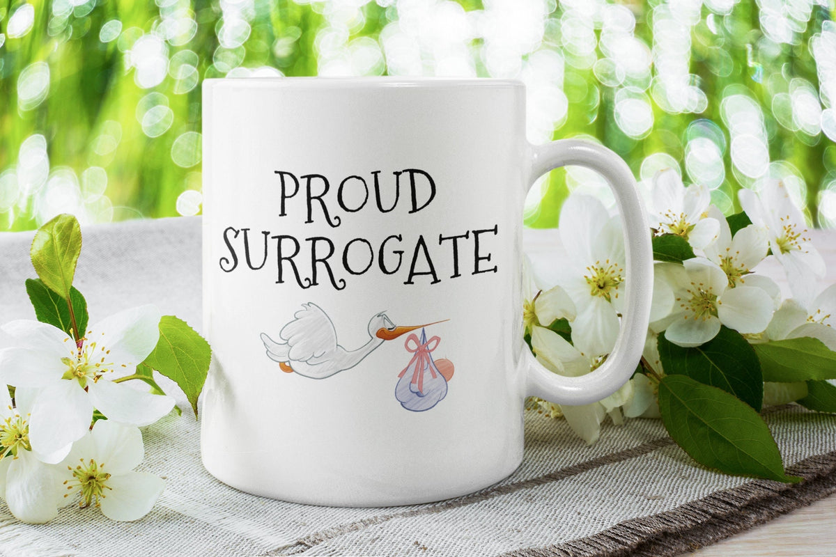 Cute Stork Coffee Mug Surrogate Mother Gift Proud Surrogate Newborn Baby Graphic Tee – Cozy Vibes · Perfect For Daily Wear