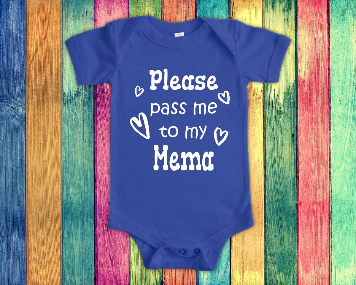 Pass Me To Mema Cute Grandma Baby Bodysuit Tshirt or Toddler Shirt Special Grandmother Gift or Pregnancy Announcement Graphic Tee – Aesthetic Look · Top Pick For Any Outfit