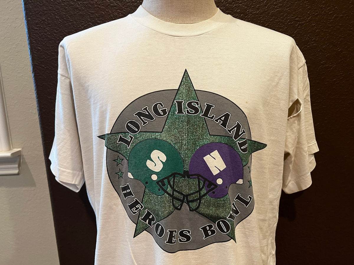 Vintage 9039s Nassau vs Suffolk Long Island Heroes Bowl Football White T Shirt Size XL Graphic Tee – Cozy Vibes · Must-Have Style