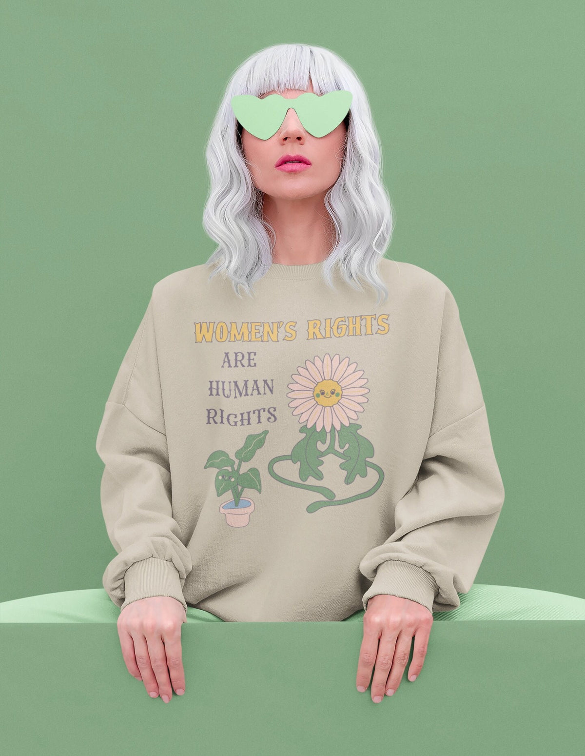 Women39s Rights are Human Rights Retro Inspired Flower Sweatshirt Cute Plant Sweatshirt Feminist Equal Healthcare Activism Sweatshirt Sweatshirt – Feel-Good Design · Perfect For Daily Wear