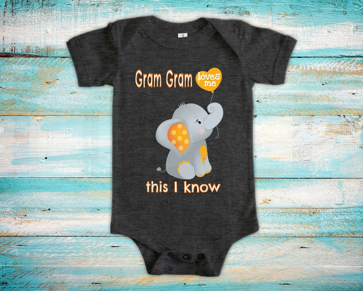 Gram Gram Loves Me Grandma Name Elephant Baby Bodysuit Unique Grandmother Gift to Granddaughter or Grandson Can Be Custom Personalized Graphic Tee – Bold Style · Great Gift For Fans