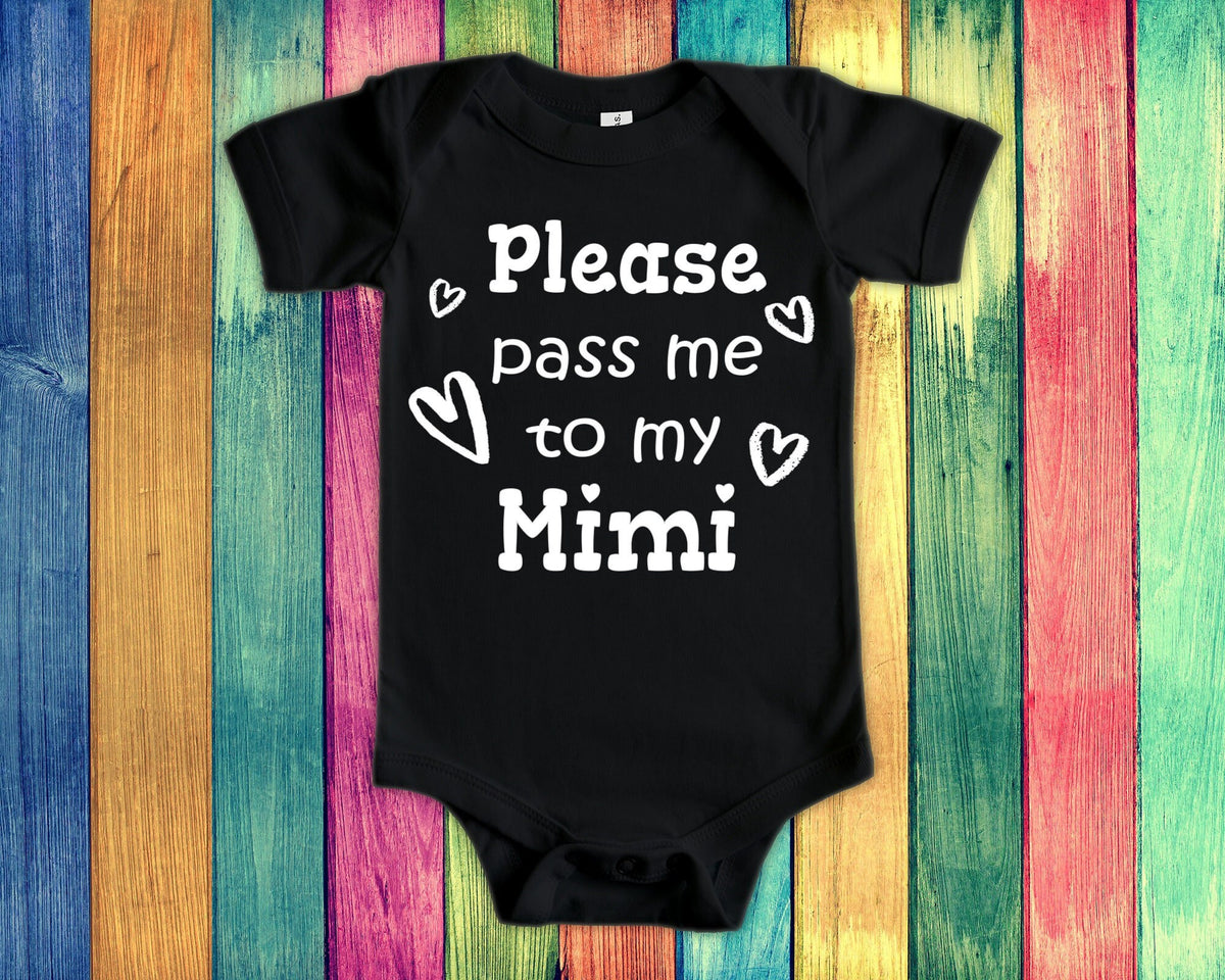 Pass Me To Mimi Cute Grandma Baby Bodysuit Tshirt or Toddler Shirt Special Grandmother Gift or Pregnancy Announcement Graphic Tee – Aesthetic Look · Great Gift For Fans