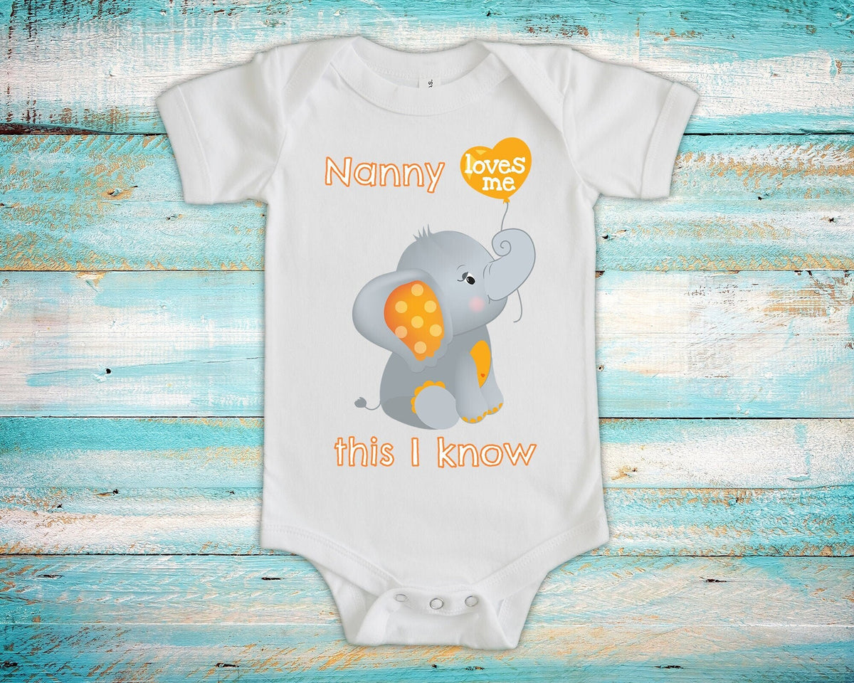 Nanny Loves Me Cute Grandma Name Elephant Baby Bodysuit Unique Grandmother Gift for Granddaughter or Grandson or Pregnancy Announcement Graphic Tee – Feel-Good Design · Great Gift For Fans