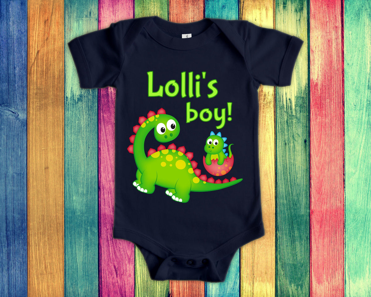 Lolli39s Boy Cute Grandma Name Dinosaur Baby Bodysuit Tshirt or Toddler Shirt for a Special Grandmother Gift or Pregnancy Announcement Graphic Tee – Bold Style · High-Quality Print