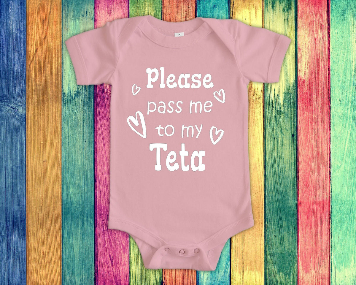 Pass Me To Teta Cute Grandma Baby Bodysuit Tshirt or Toddler Shirt Arabia Syria Arabic or Syrian Grandmother Gift or Pregnancy Announcement Graphic Tee – Fan Favorite · Must-Have Style