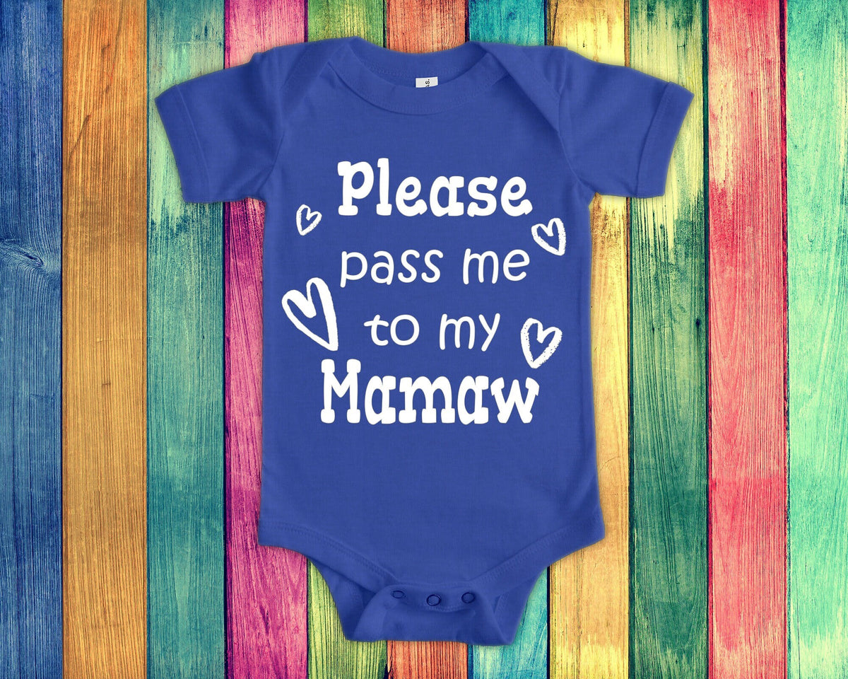 Pass Me To Mamaw Cute Grandma Baby Bodysuit Tshirt or Toddler Shirt Special Grandmother Gift or Pregnancy Announcement Graphic Tee – Warm & Stylish · Great Gift For Fans