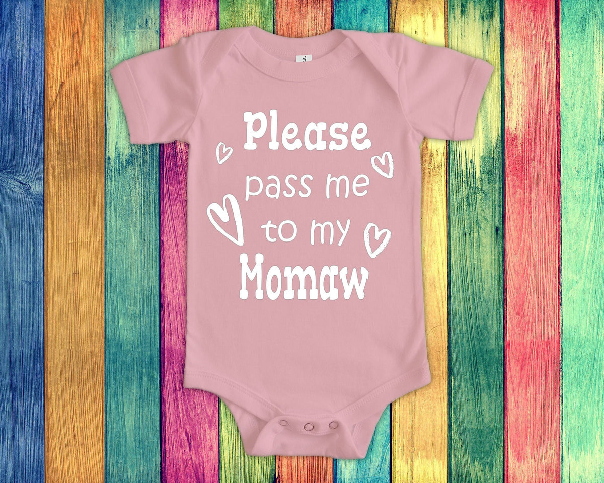 Pass Me To Momaw Cute Grandma Baby Bodysuit Tshirt or Toddler Shirt Special Grandmother Gift or Pregnancy Announcement Graphic Tee – Warm & Stylish · High-Quality Print