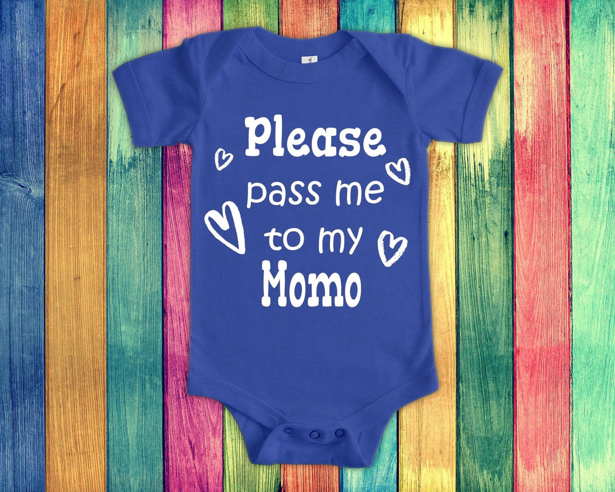 Pass Me To Momo Cute Grandma Baby Bodysuit Tshirt or Toddler Shirt Special Grandmother Gift or Pregnancy Announcement Graphic Tee – Cozy Vibes · Perfect For Daily Wear