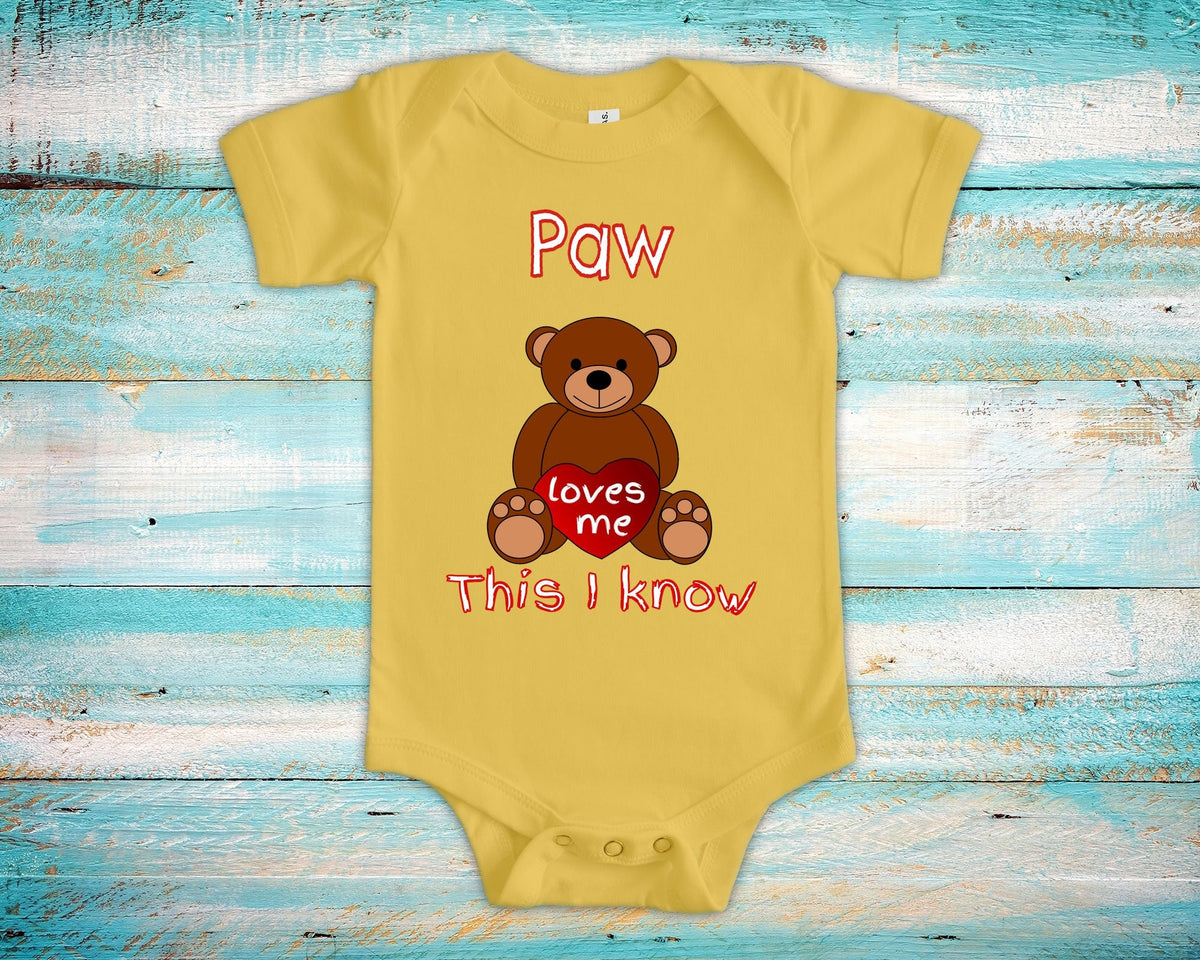 Paw Loves Me Cute Grandpa Name Bear Baby Bodysuit Tshirt or Toddler Shirt Special Grandfather Gift or Pregnancy Reveal Announcement Graphic Tee – Bold Style · Perfect For Daily Wear