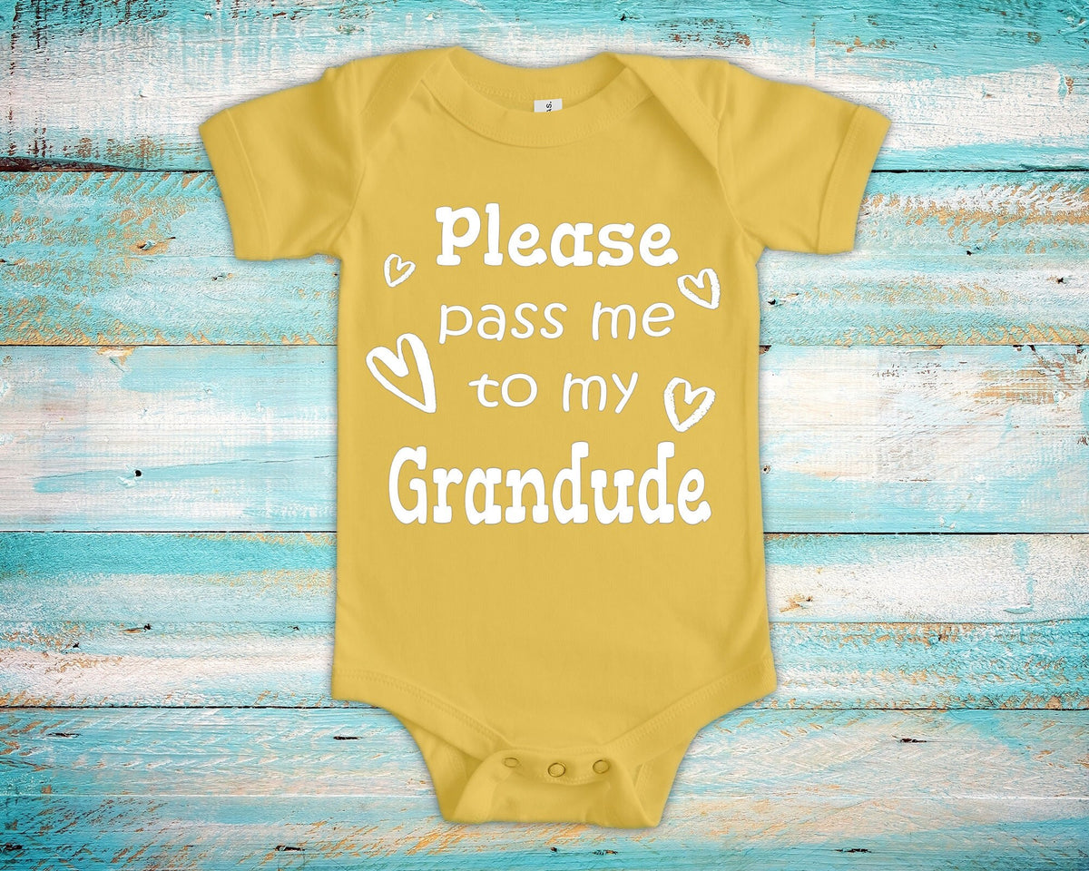 Pass Me To Grandude Cute Grandpa Baby Bodysuit Tshirt or Toddler Shirt Special Grandfather Gift or Pregnancy Announcement Graphic Tee – Warm & Stylish · Must-Have Style
