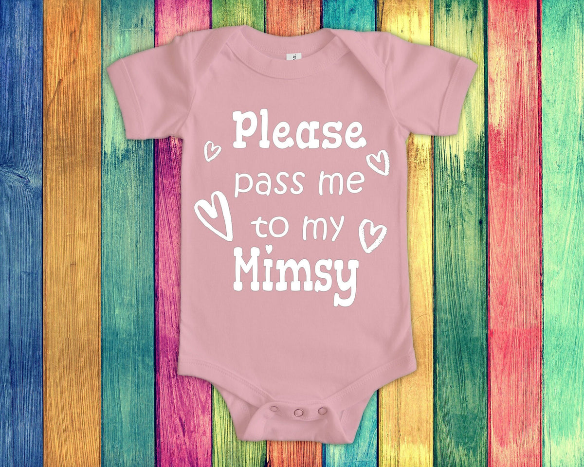 Pass Me To Mimsy Cute Grandma Baby Bodysuit Tshirt or Toddler Shirt Special Grandmother Gift or Pregnancy Announcement Graphic Tee – Fan Favorite · Perfect For Daily Wear