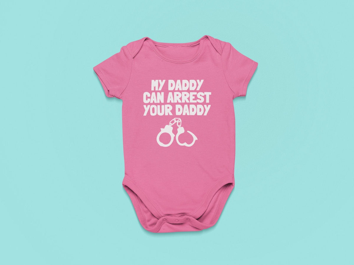 Police Officer Baby Onepiece Policeman Baby Shirt Cop Baby Bodysuit My Daddy Can Arrest Your Daddy Many Sizes And Colors Graphic Tee – Soft Feel · Top Pick For Any Outfit