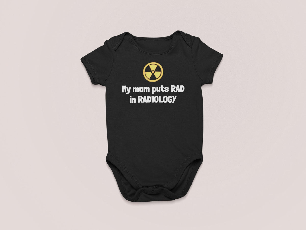 Cute Radiology Baby Shirt Radiologist Baby Onepiece Rad Tech Baby My Mom Puts Rad In Radiology Many Sizes And Colors All Cotton Graphic Tee – Aesthetic Look · High-Quality Print