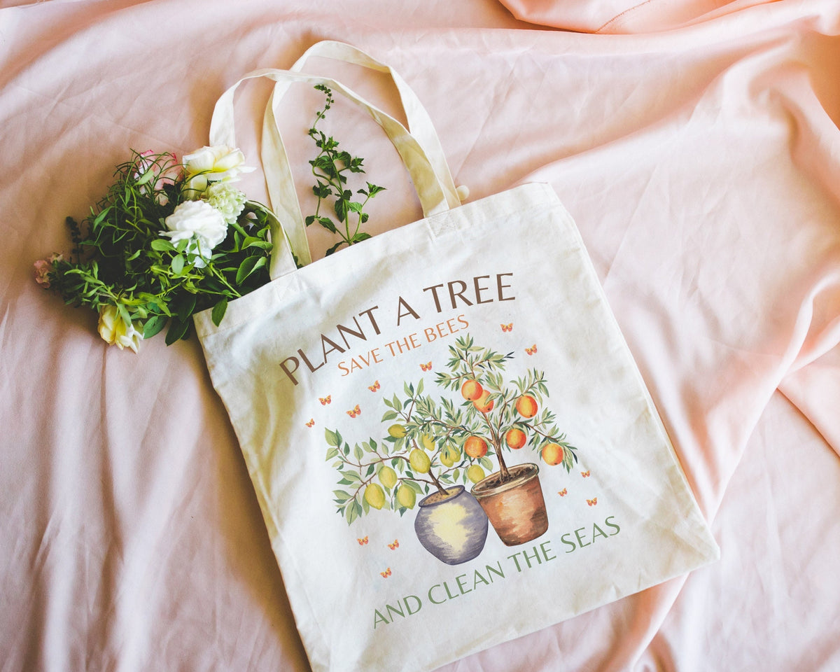 Boho Style Tote for Climate Change Activist Plant a Tree Save the Bees and Clean the Seas Cute Gift for Teen Daughter Earth Day Tote Tote Bag – Premium Graphic · Trending Graphic Apparel