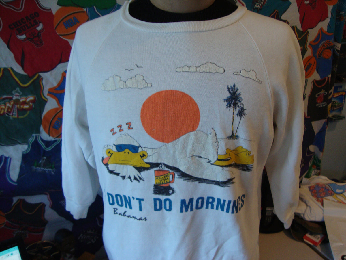 Vintage 8039s Bahamas I Don39t Do Mornings Lazy Duck 34 Sleeve Crewneck Sweatshirt M Sweatshirt – Premium Graphic · Great Gift For Fans