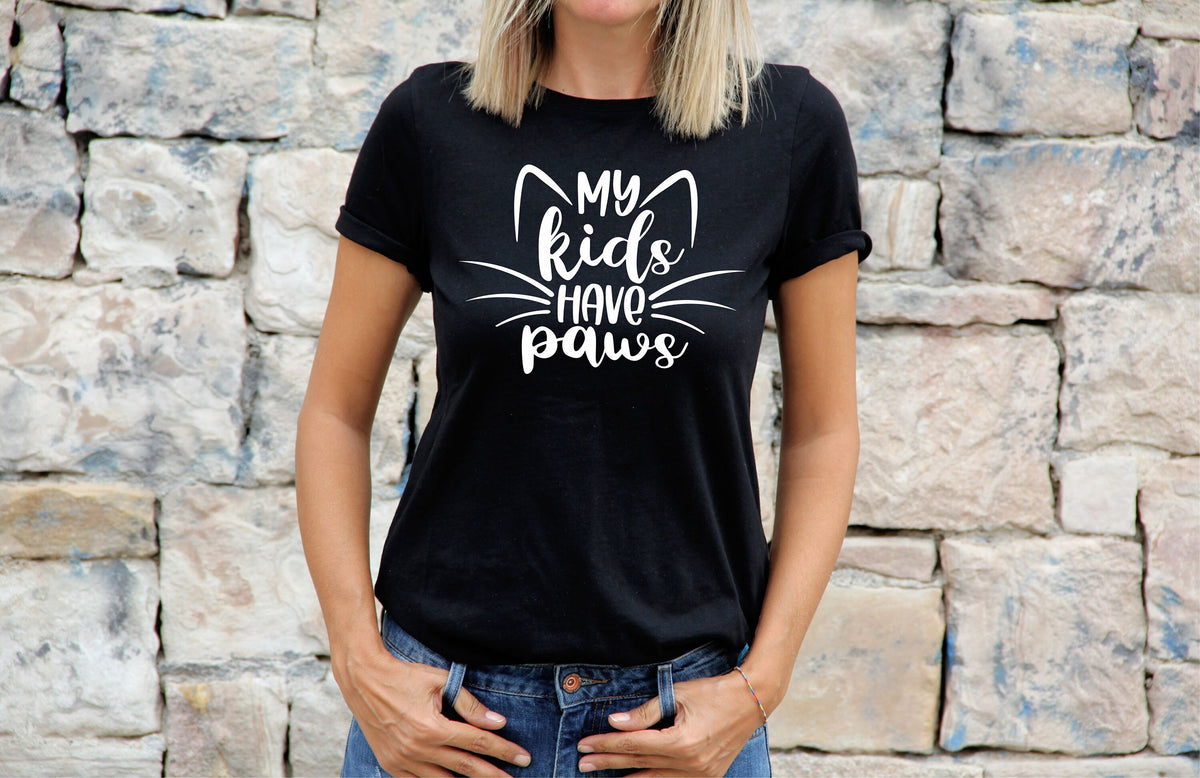 Womens Cat TShirt Shirt Cat Lovers Gift For Cat Tee My Kids Have Paws Graphic Tee – Cozy Vibes · Trending Graphic Apparel