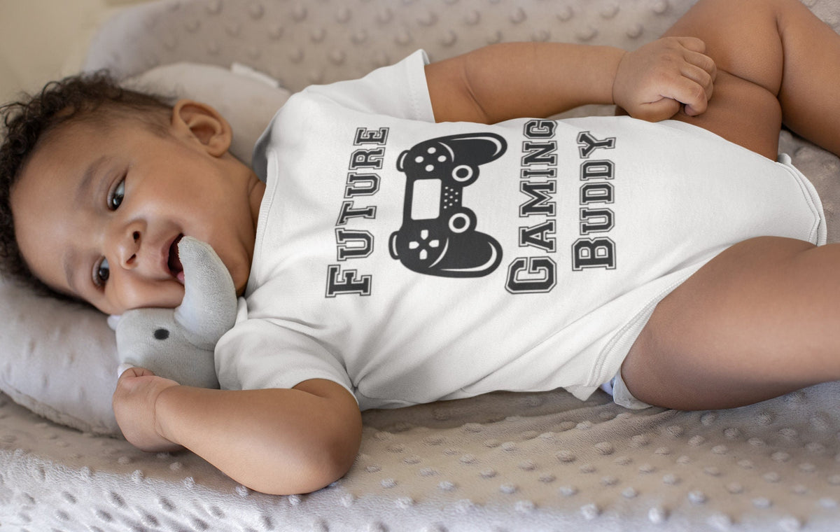 Baby Onesie Future Gaming Buddy. Gaming baby onesie. Gaming Buddy Baby Bodysuit. Video game baby body.