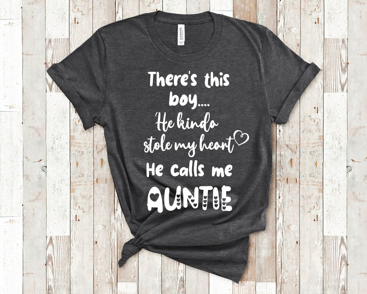There39s This Boy He Calls Me Auntie Tshirt Aunt Gift from Niece or Nephew for Sister Birthday Christmas or Pregnancy Reveal Announcement Graphic Tee – Fan Favorite · Must-Have Style