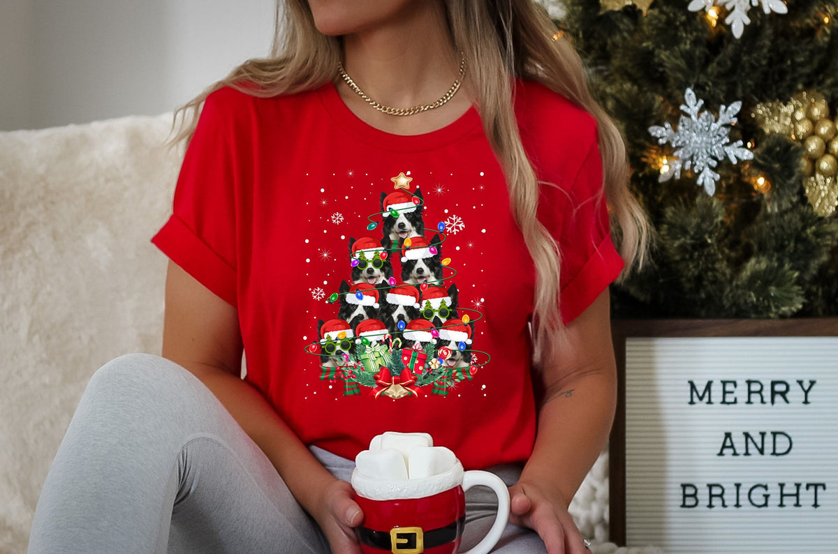 Border Collie Dog Gifts Xmas Christmas Mens Womens Kids TShirt Tee TShirt Tree Santa Lover Graphic Tee – Soft Feel · High-Quality Print