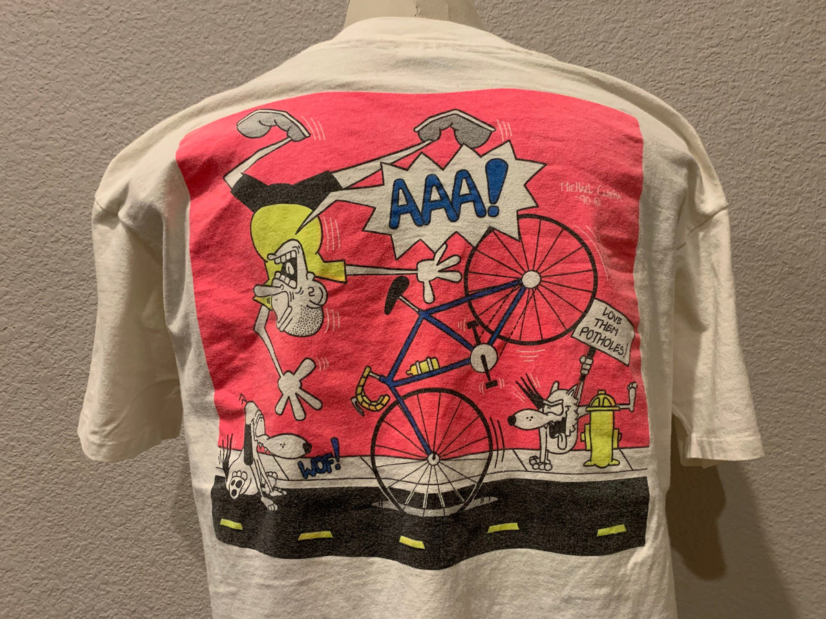 Vintage 9039s Tour de Champs Funny quotLove them potholesquot White T Shirt Size L Graphic Tee – Premium Graphic · High-Quality Print