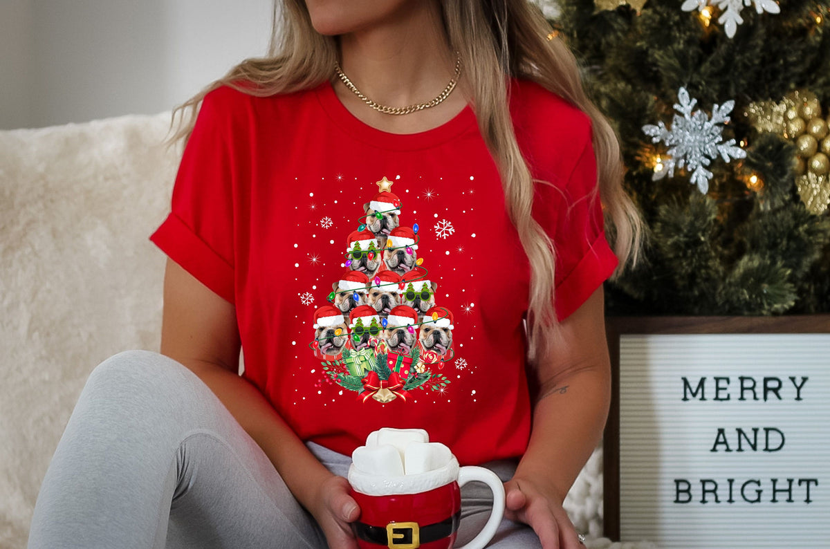 English Bull Dog Gifts Xmas Christmas Mens Womens Kids TShirt Tee TShirt Tree Santa Lover Graphic Tee – Feel-Good Design · Perfect For Daily Wear