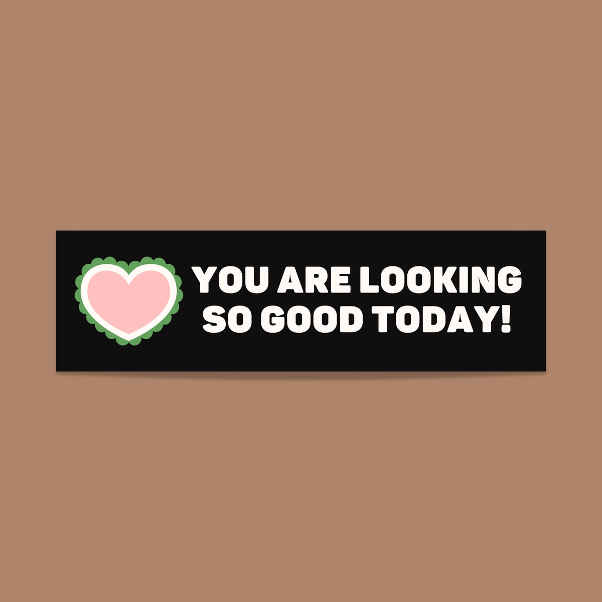 Funny Bumper Sticker with Wholesome Vibes You Are Looking So Good Today Colorful and Bright Bumper Sticker with Groovy Heart Graphic Tee – Cozy Vibes · Great Gift For Fans