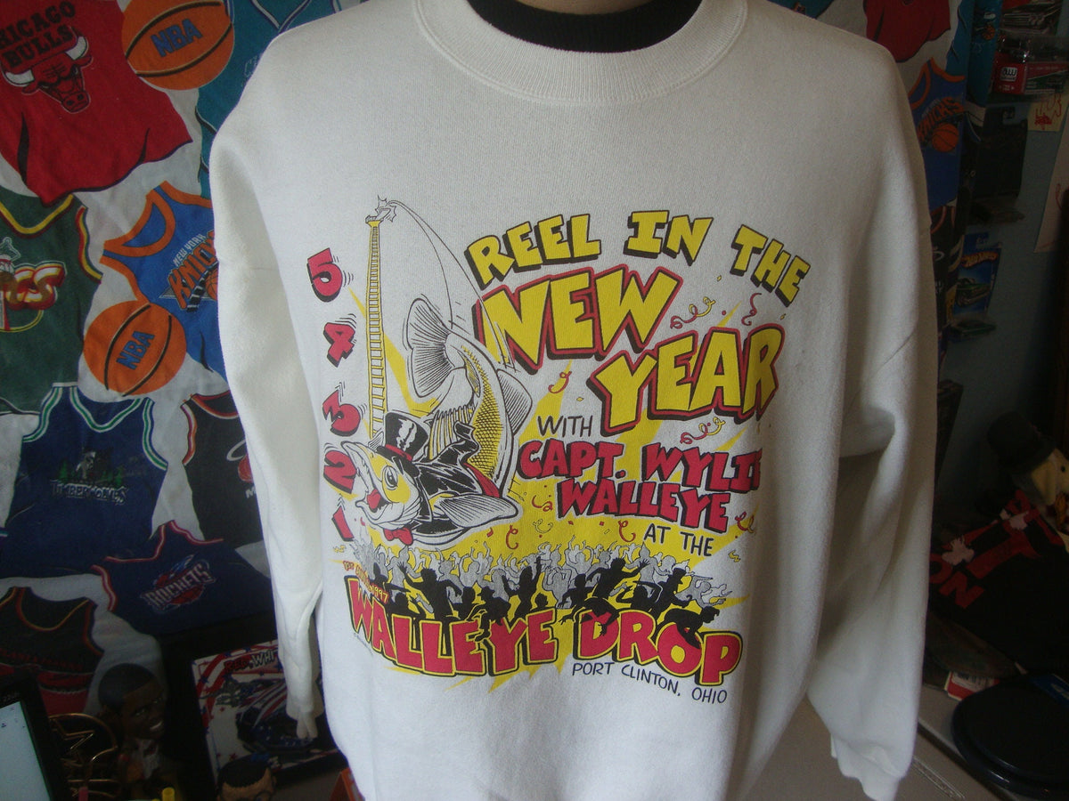 Vintage 90s New Year39s Eve 1997 New Year W Capt Wylie Walleye White Crewneck Sweatshirt XL Sweatshirt – Warm & Stylish · Top Pick For Any Outfit