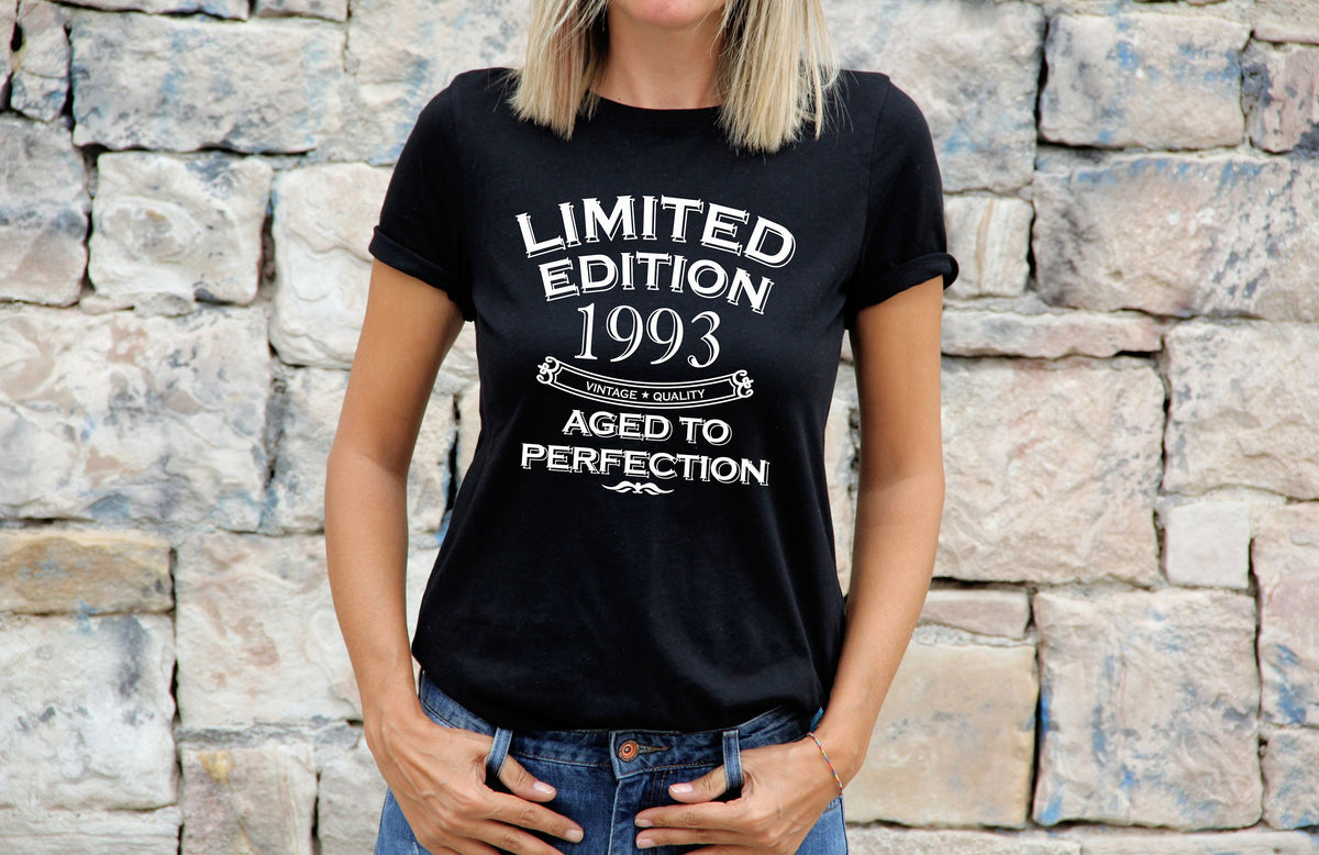Womens 31st Birthday Gifts T Shirt Top Shirt Gift Present Thirty Limited Edition Year 1993 Aged To Perfection 31th Birthday Gift For Her Graphic Tee – Cozy Vibes · High-Quality Print