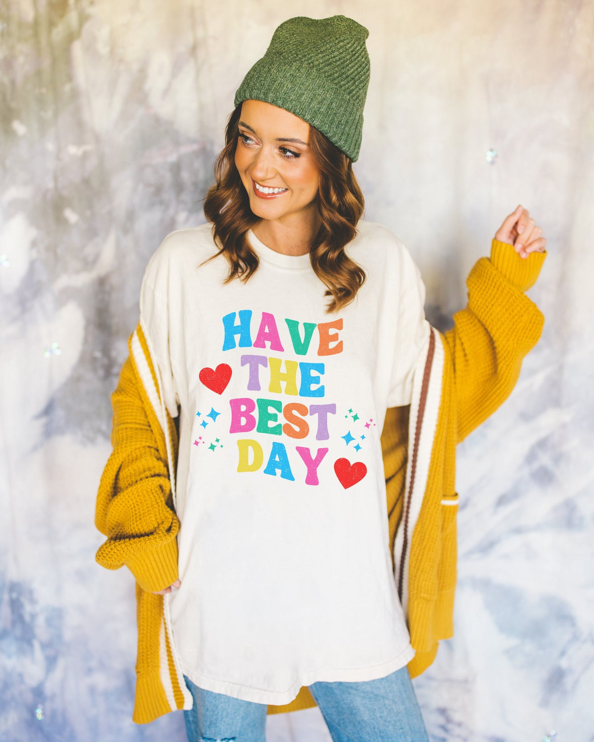 Cute Positive Vibes Tee Shirt Have The Best Day Happy and Colorful Shirt with Optimistic Message and Distressed Text 70s Retro Aesthetic Graphic Tee – Soft Feel · High-Quality Print