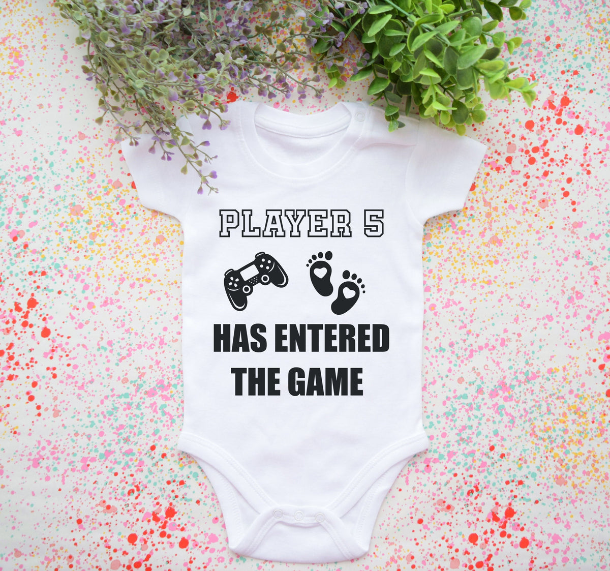 Baby Birth Announcement Onesie. Player 5 Has Entered The Game Baby Body. Baby Birth Announcement Bodysuit. Newborn Bodysuit.