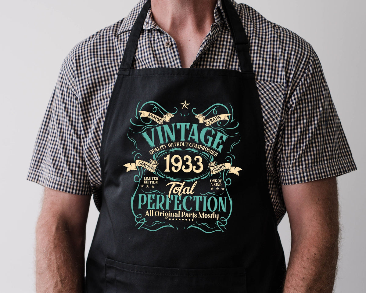 Baking Apron 91st Birthday Gifts Cooking Apron 91 Years Old Mens Aprons Born In 1933 BBQ Summer Limited Edition Total Perfection Graphic Tee – Easygoing Wear · Top Pick For Any Outfit