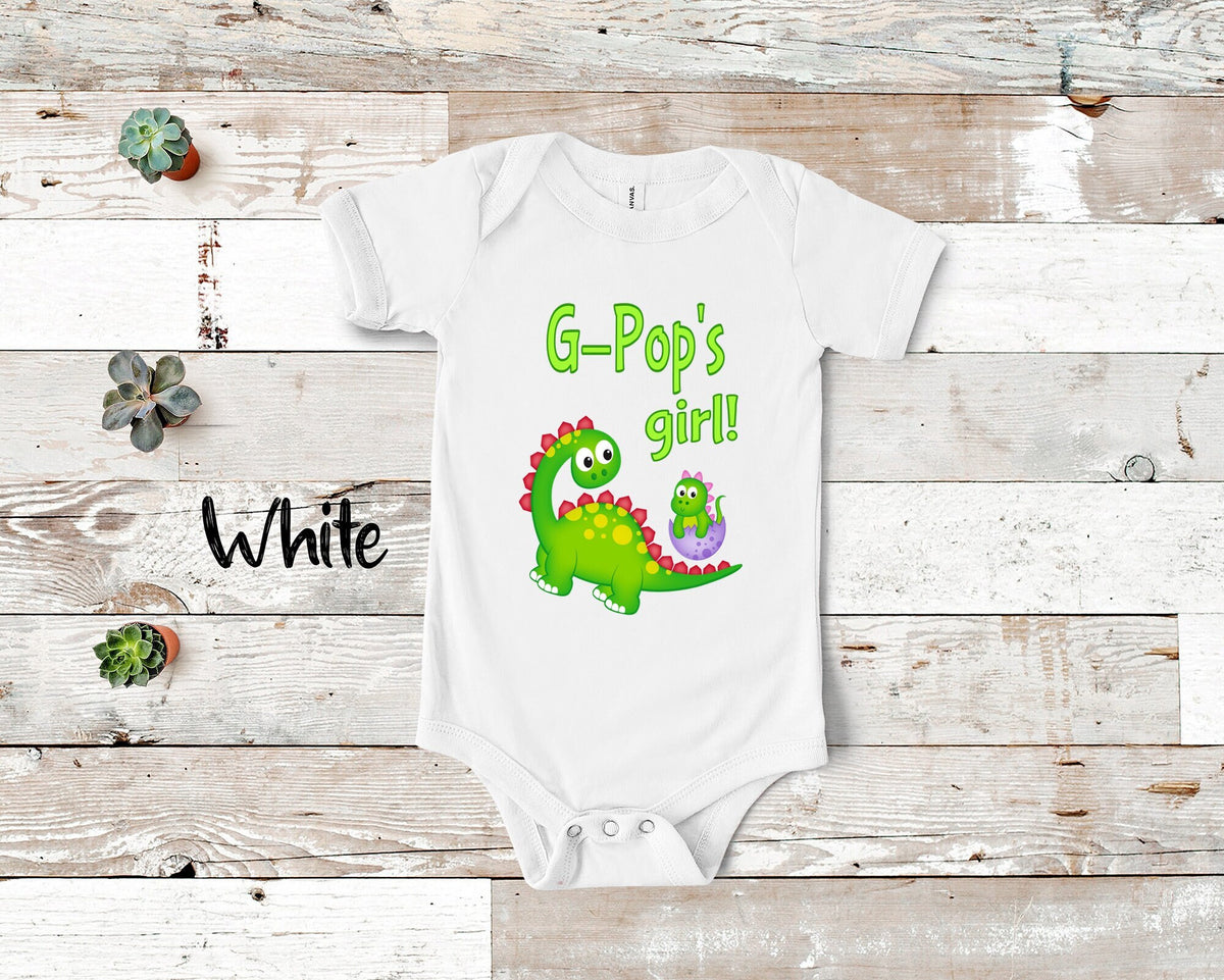 GPop39s Girl Cute Grandpa Name Dinosaur Baby Bodysuit Tshirt or Toddler Shirt for a Special Grandfather Gift or Pregnancy Announcement Graphic Tee – Soft Feel · Perfect For Daily Wear