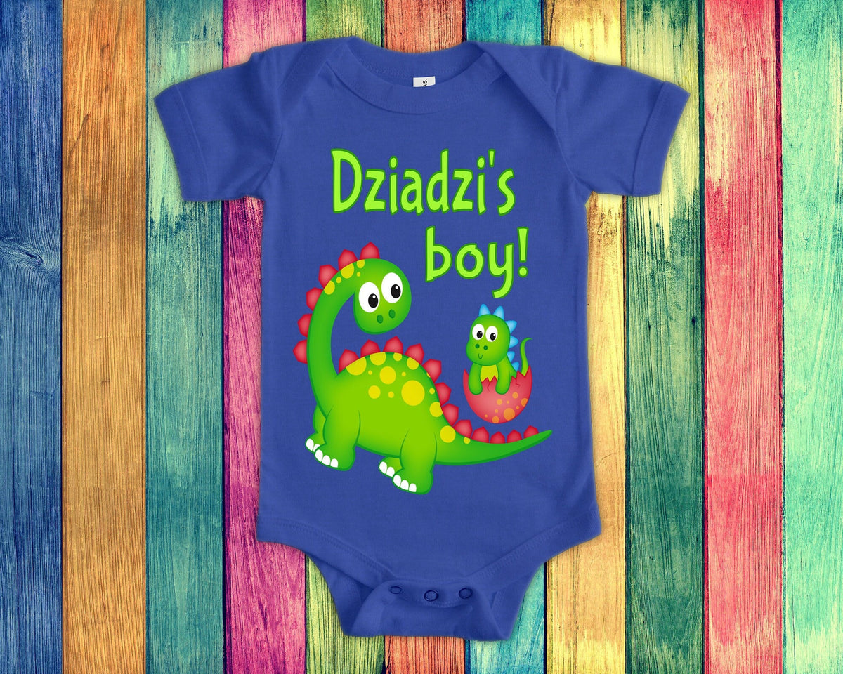 Dziadzi39s Boy Cute Grandpa Name Dinosaur Baby Bodysuit Tshirt or Toddler Shirt for a Polish Grandfather Gift or Pregnancy Announcement Graphic Tee – Aesthetic Look · Trending Graphic Apparel