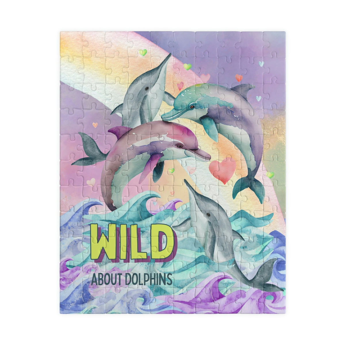 Funny Ocean Puzzle for Dolphin Lover Wild About Dolphins Kitschy Nineties Aesthetic Puzzle with Rainbow for Beach Trip or Summer Graphic Tee – Everyday Comfort · Perfect For Daily Wear