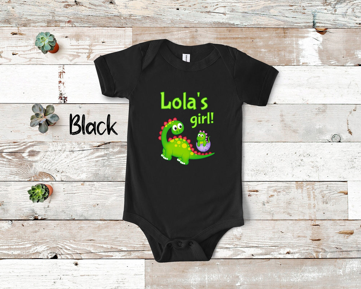 Lola39s Girl Cute Grandma Name Dinosaur Baby Bodysuit Tshirt or Toddler Shirt for a Special Grandmother Gift or Pregnancy Announcement Graphic Tee – Everyday Comfort · Trending Graphic Apparel