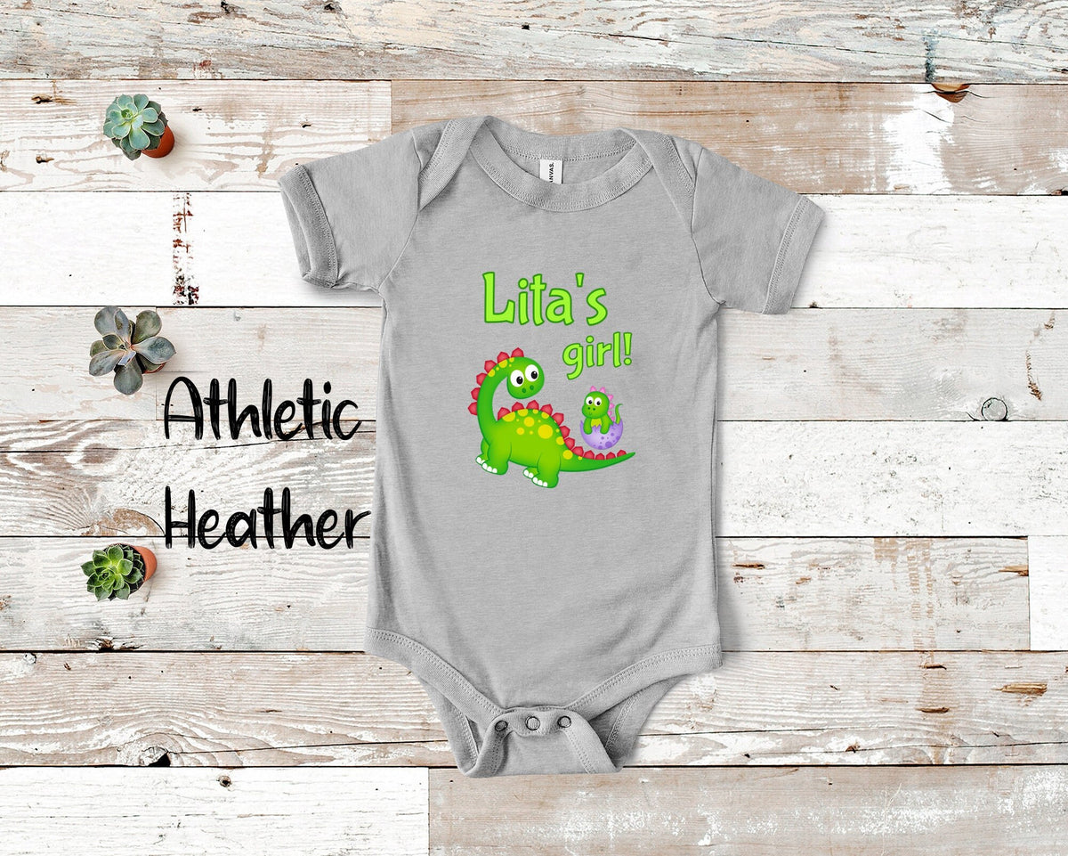 Lita39s Girl Cute Grandma Name Dinosaur Baby Bodysuit Tshirt or Toddler Shirt for a Spanish or Mexican Grandmother Gift or Pregnancy Reveal Graphic Tee – Bold Style · High-Quality Print