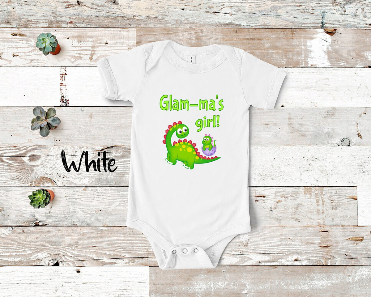 Glamma39s Girl Cute Grandma Name Dinosaur Baby Bodysuit Tshirt or Toddler Shirt for a Special Grandmother Gift or Pregnancy Announcement Graphic Tee – Feel-Good Design · Must-Have Style
