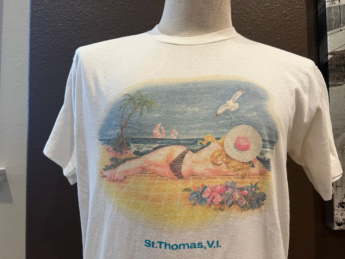 Vintage 8039s Beach View St Thomas Virgin Islands White T Shirt Size L Graphic Tee – Warm & Stylish · Trending Graphic Apparel