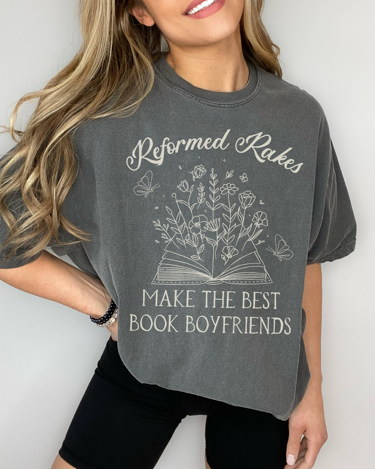 Funny Bookish Tee Shirt for Historical Romance Reader Reformed Rakes Make the Best Book Boyfriends Cute Floral Tee for Romance Writer Graphic Tee – Soft Feel · Great Gift For Fans