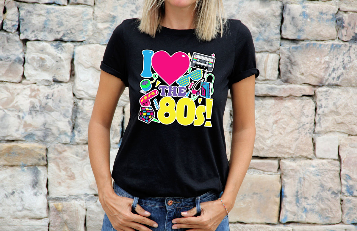 80s Fancy Dress Costume TShirt For Women Retro I Love The 80s Weekend Party Graphic Tee – Soft Feel · Great Gift For Fans