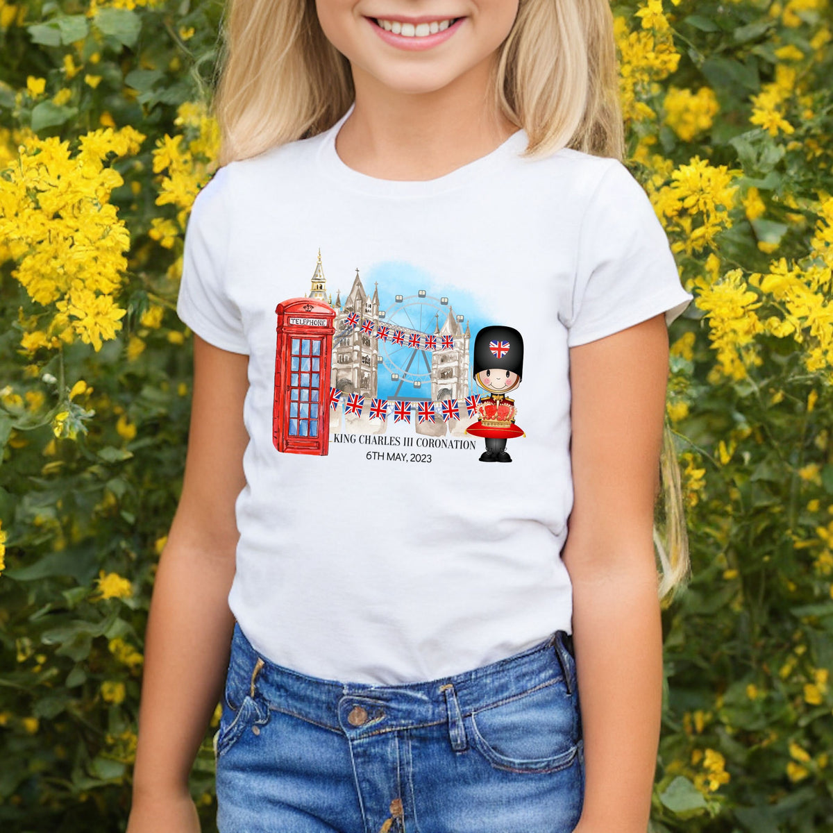 Kings Coronation Party Kids Childs T Shirt Tower Bridge London Eye King Charles III Royal Family Crown Graphic Tee – Everyday Comfort · Great Gift For Fans