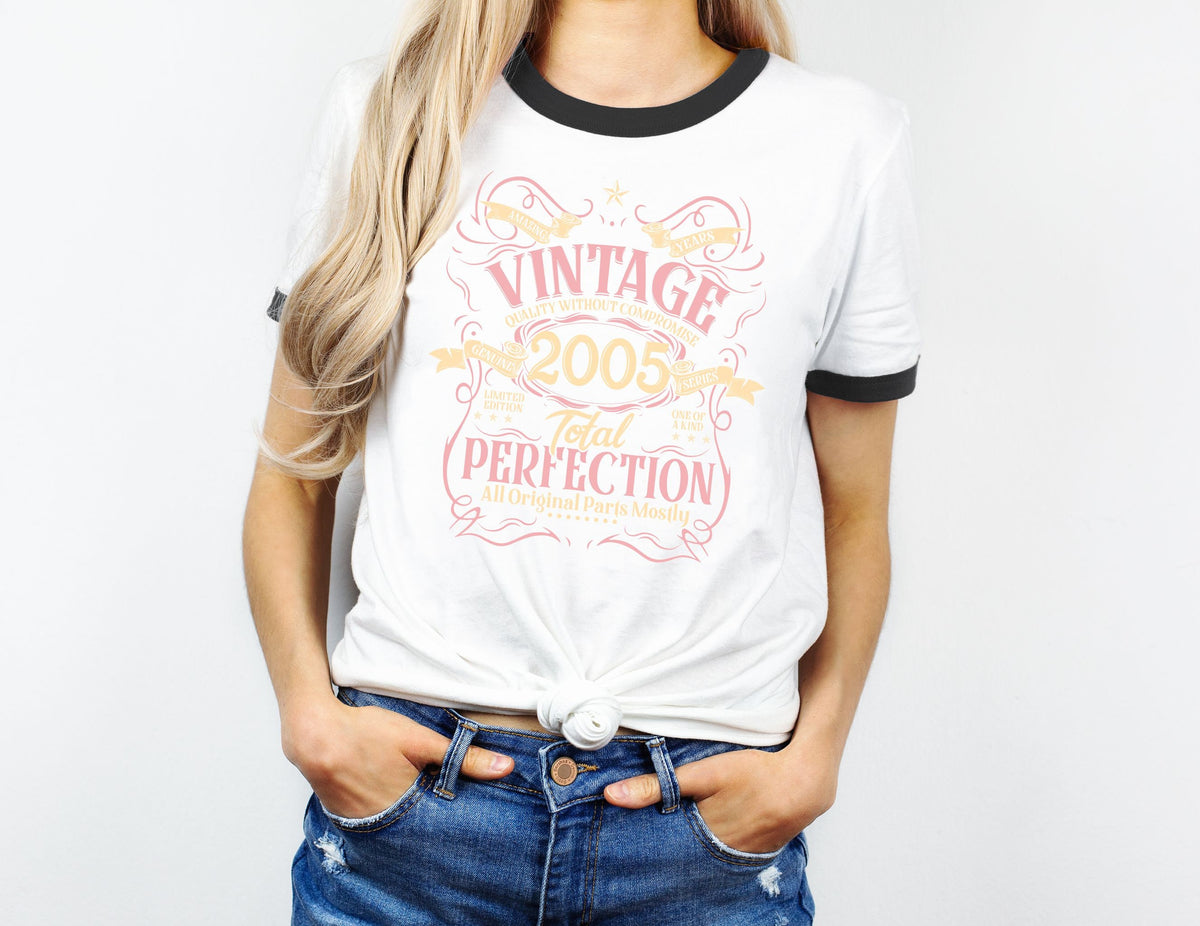 19th Birthday Gift Ringer TShirt Womens Gifts Funny Vintage Year 2005 Total Perfection 19 Years Old TShirt Graphic Tee – Feel-Good Design · Perfect For Daily Wear