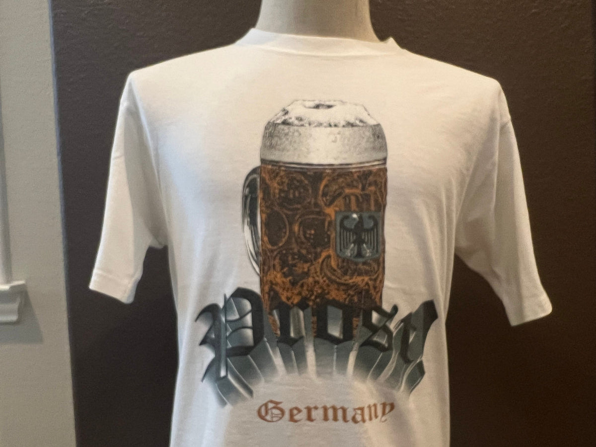 Vintage 9039s Prost Germany Beer White T Shirt Size M Graphic Tee – Bold Style · High-Quality Print