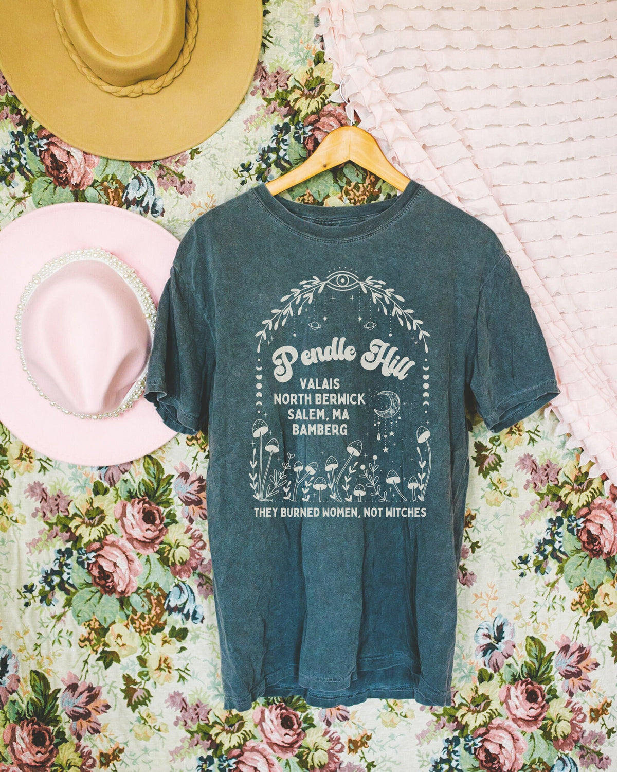 Boho and Cute Spooky History Tee Shirt for History Teacher or History Major Pendle Hill European and American Witch Trials History TShirt Graphic Tee – Fan Favorite · High-Quality Print