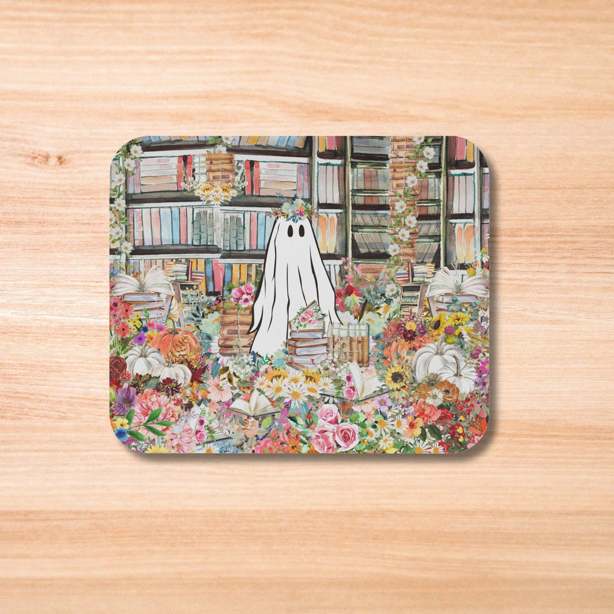 Cute Floral Mousepad with Flowers Ghost in Overgrown Flower Library Spooky Ghost Mousepad for Book Lover Bookish Gift for Ghost Lover Graphic Tee – Feel-Good Design · Must-Have Style