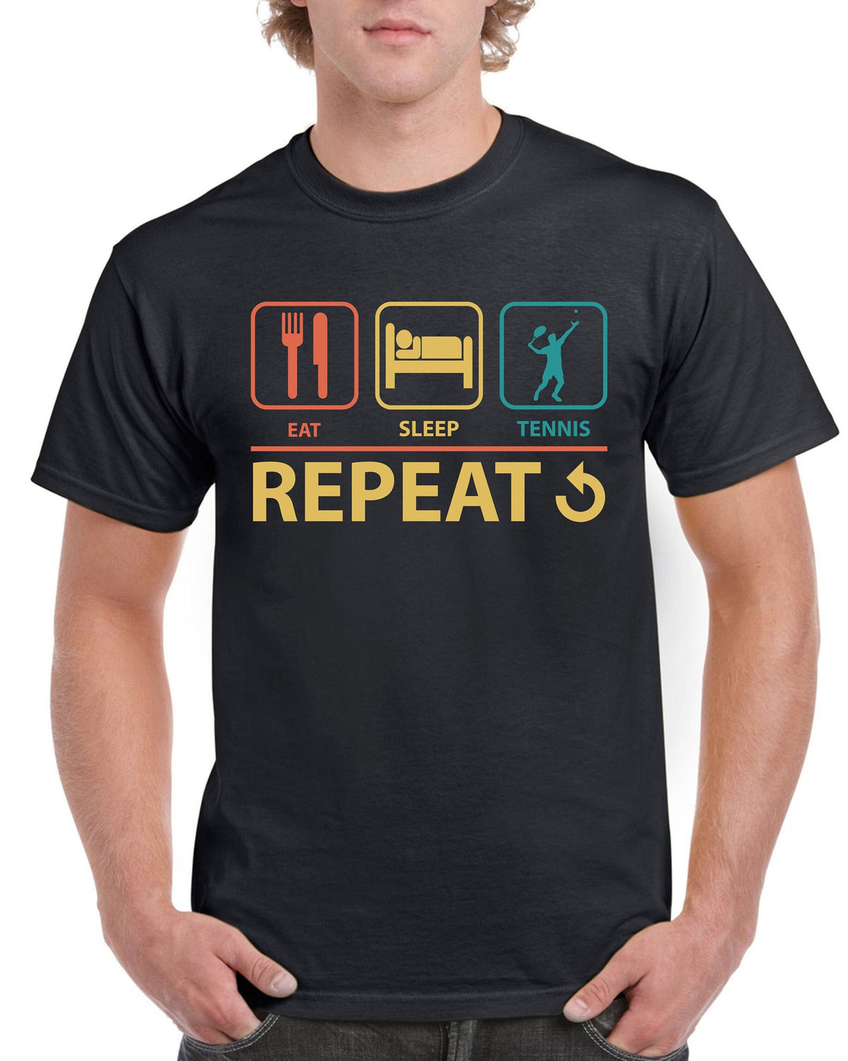 Top Gift for Dad Eat Sleep Tennis Repeat T Shirt Sports Cotton Comfort Graphic Tee – Premium Graphic · Perfect For Daily Wear
