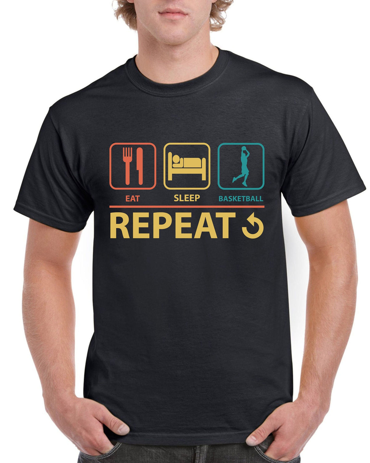 Top Gift TShirt for Dad Eat Sleep Basketball Repeat Sports Cotton Comfort Graphic Tee – Cozy Vibes · Trending Graphic Apparel